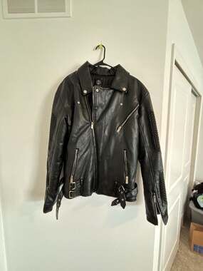 Imperious Original Apparel Black Faux Leather Moto Biker Jacket Size L